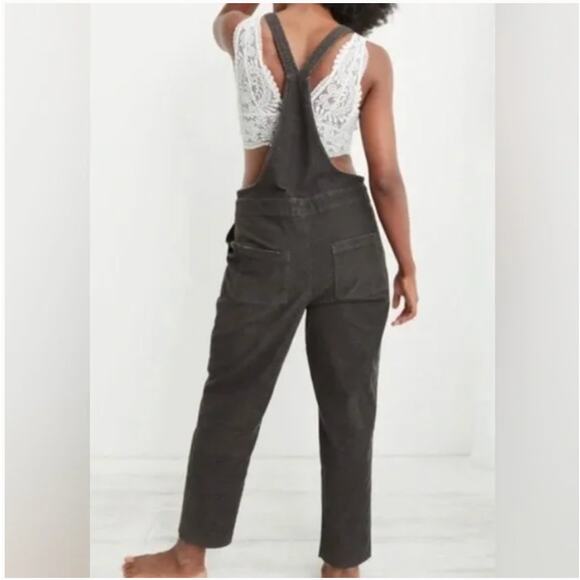 Aerie Werk & Play Corduroy Overalls Smoked Gray Cuffed Straight Leg Size Large - Picture 8 of 13